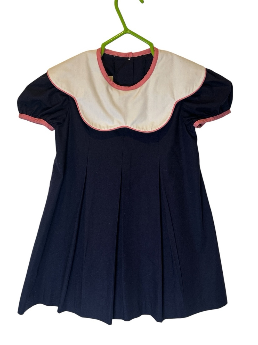 The Beaufort Bonnet Company Navy Dress with White Bib and Pink Trim size 3T